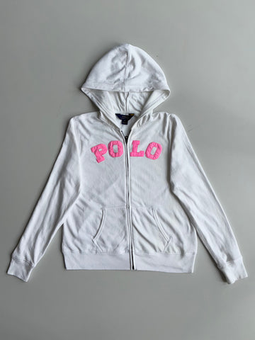 Polo Ralph Lauren | White Pink Applique Logo Zip Hoodie | (S)