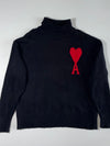 Ami Paris Ami de Coeur Black Turtleneck Sweater – Red Heart Logo (XL)