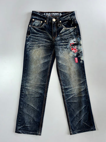 Big Train Japanese Denim “Kabuki Mask” Embroidered Jeans (W:26 |L:38)