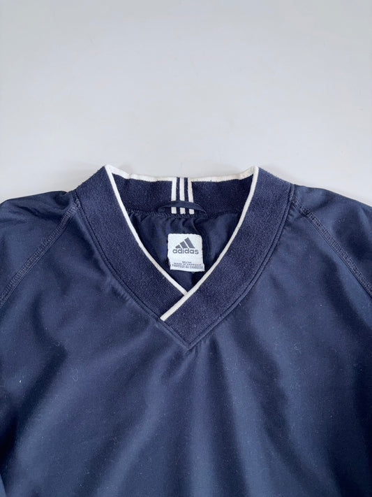 Adidas V-Neck Pullover Windbreaker - Navy White Stripe Vintage Lined (L)