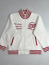 I.P. Zone Outfitters "Asia Lounge" Sherpa Fleece Varsity Zip Jacket – Cream/Red (L)