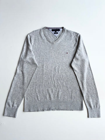 Tommy Hilfiger Heather Grey Premium Cotton V-Neck Sweater (S/M)