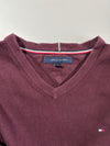 Tommy Hilfiger Cotton V-Neck Sweater – Burgundy (S)