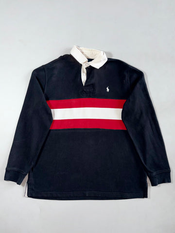 Vintage Polo Ralph Lauren Black Striped Rugby Shirt (2XL)