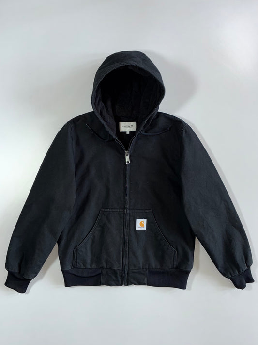 Carhartt WIP Active Jacket I023083 Washed Black 100% Cotton Canvas Fleece-Lined (M)