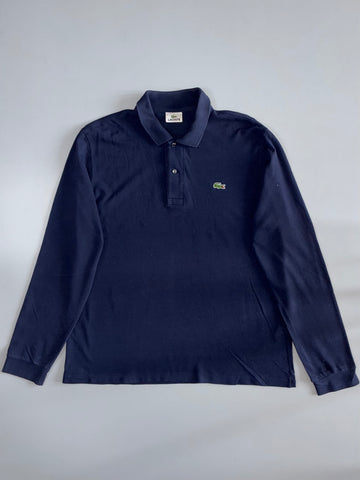 Lacoste L1312 Classic Crocodile Logo Long Sleeve Pique Polo Shirt Navy Blue (XL)