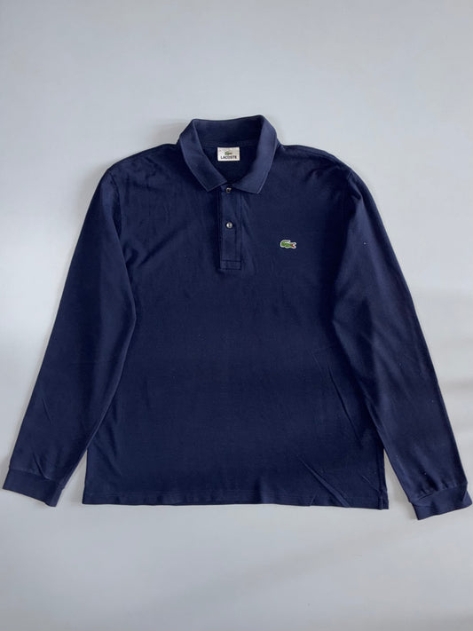 Lacoste L1312 Classic Crocodile Logo Long Sleeve Pique Polo Shirt Navy Blue (XL)