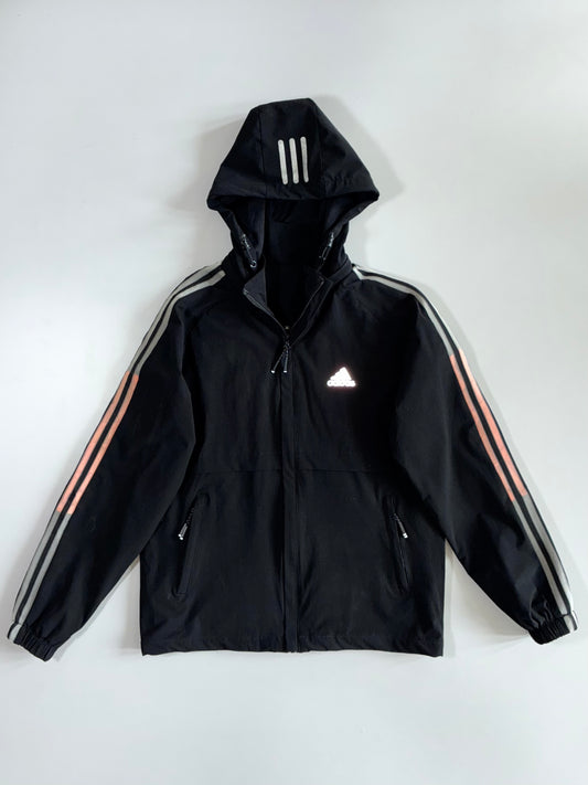 Adidas Climaproof Reflective 3-Stripe Hooded Windbreaker Jacket (M)