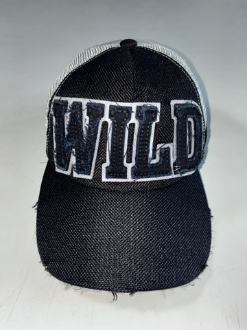 Chunglim “WILD” Distressed Patch Black Grey Trucker Mesh Cap (Adjustable)