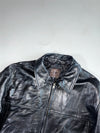 Vintage Conbipel Black Leather Collared Zip-Up Jacket (2XL)