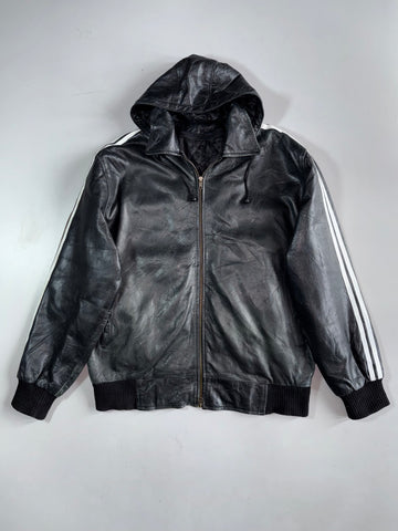 Vintage Pure Leather Double Zipper Hooded Jacket With Detachable Cap (2XL)