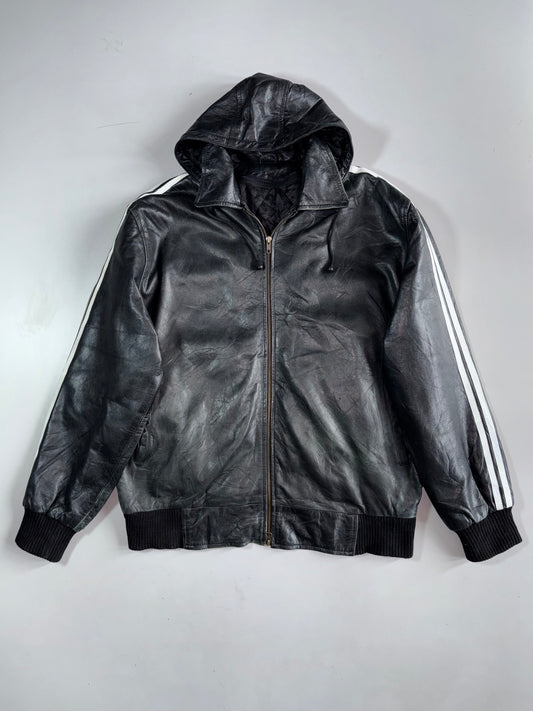 Vintage Pure Leather Double Zipper Hooded Jacket With Detachable Cap (2XL)