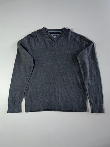 Tommy Hilfiger Pima Cotton Cashmere V-Neck Sweater – Charcoal (M)