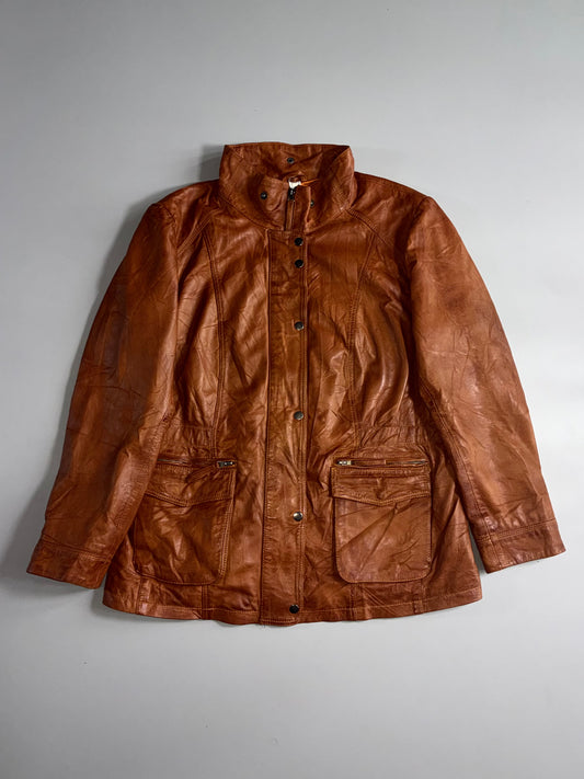 JCG Collection Leather Jacket  Cognac Brown Women's (XL)