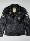 Daytona 73 Black Leather Café Racer Jacket – Quilted Shoulders & Moto Patches (S)