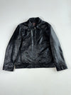 Vintage Conbipel Black Leather Collared Zip-Up Jacket (2XL)