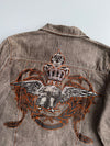 Vintage Knockout Jeans | Heavy Embroidered Eagle Crown Denim Jacket | Grey Wash (L/XL)