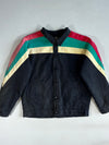 Beachflame Washed Black Canvas Jacket – Pink, Teal & Cream Chevron Stripes (L/XL)