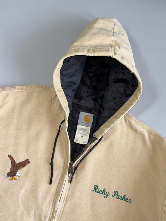 Vintage Carhartt Active Hooded Jacket With Embroidered Back Text L-30,C-63