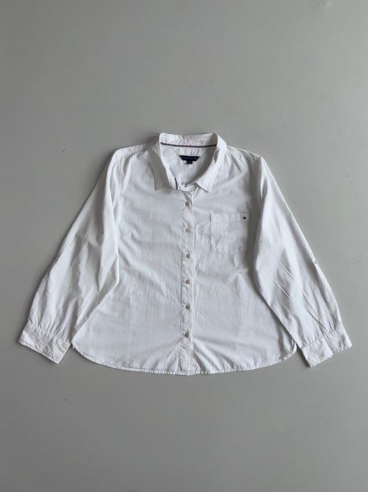 Tommy Hilfiger Roll-Sleeve Button-Up Shirt White Women’s (2XL)