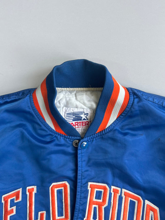 Vintage Starter Florida Gators Satin Snap Button Varsity Bomber Jacket Royal Blue (M)