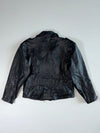 Vintage Black Leather Belted Biker Jacket (M)