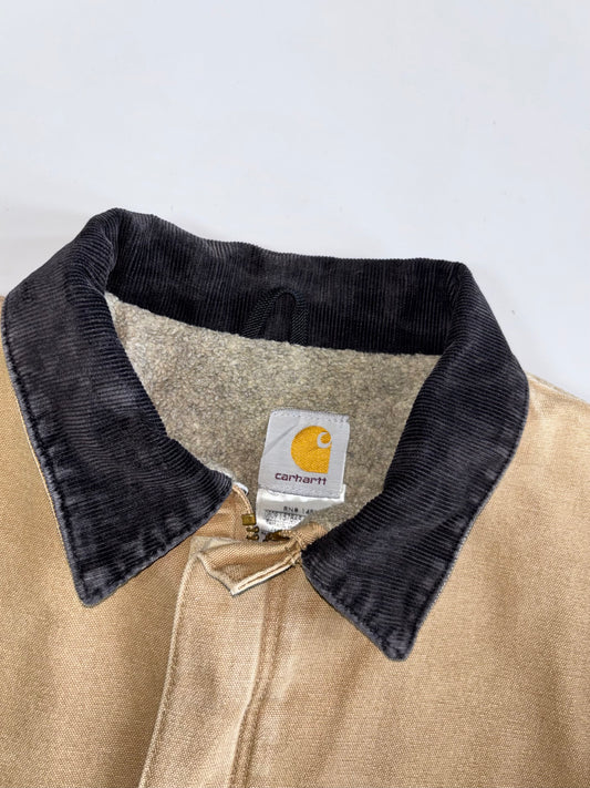 Vintage Carhartt Detroit Jacket-Tan Duck Canvas, Corduroy Collar J184 (XL)