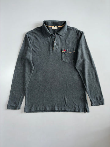 Burberry London | Nova Check Trim Long Sleeve Polo | Grey | Size L