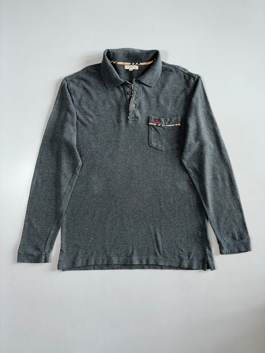Burberry London | Nova Check Trim Long Sleeve Polo | Grey | Size L