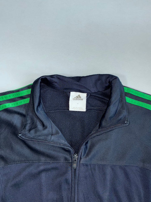 Adidas Black & Green 3-Stripes Track Jacket | Vintage Full Zip(S/M)