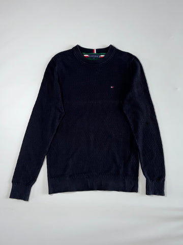 Tommy Hilfiger Flag Logo Fine Knit Crewneck Sweater — Navy(S)