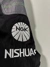 Grey & Black Motorcycle Racing Jacket with Neon Green Graphics & Sponsor Logos (3XL)