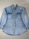 Vintage 90s Tommy Jeans Acid Wash Denim Button-Down Shirt (2XL/3XL)