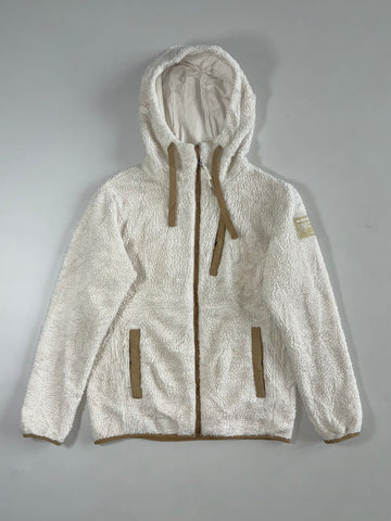Blackyak Cream Sherpa Fleece Zip-Up Hoodie (S)