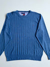 Vintage 90s Tommy Hilfiger Blue Cable Knit Sweater – Big Flag Label, Made in Hong Kong (XL)
