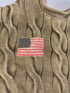 Polo Ralph Lauren Military Eagle & Flag Embroidered Cable Knit Sweater – Washed Olive imbroeider (S/M)