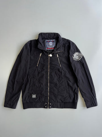 Jizo Bosatsu Crash Between Grace & Fury Black Nylon Bomber Jacket Freedom Embroidered Streetwear (L)