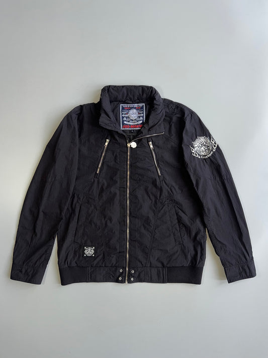 Jizo Bosatsu Crash Between Grace & Fury Black Nylon Bomber Jacket Freedom Embroidered Streetwear (L)