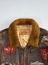 Vintage 90s Cotton Field Pure Leather A-2 Flight Bomber Jacket Military Patch Sherpa Collar, Distressed (XL)
