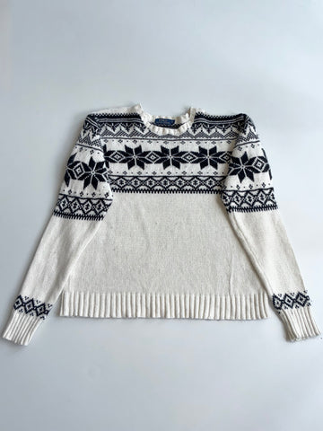 Polo Ralph Lauren Cream Fair Isle Snowflake Knit Sweater (XL)