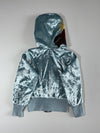 Vogue Style Reversible Velvet Hooded Jacket – Icy Blue w/ Gold Sun Embroidery (XS)