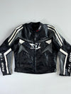 All One Vintage Black & Grey Genuine Leather Moto Racing Jacket (XL)
