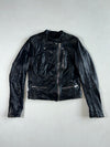 Zara Basic Women’s Black Leather Biker Jacket – Quilted Shoulders, Buckle Hem (XS)