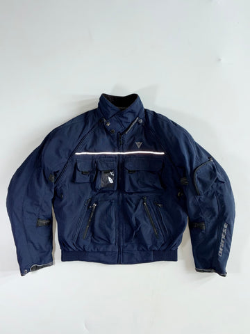 Vintage Dainese Touring Navy Cargo Motorcycle Jacket – Multi-Pocket, Reflective Stripe (PADDED) (XL)