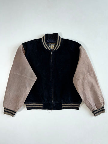 Colebrook & Co Black Suede Varsity Bomber with Taupe Nubuck Sleeves (XL/2XL)