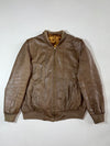 Vintage Brown Leather Bomber Jacket With Ribbed Collar (XL)