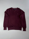 Tommy Hilfiger Cotton V-Neck Sweater – Burgundy (S)