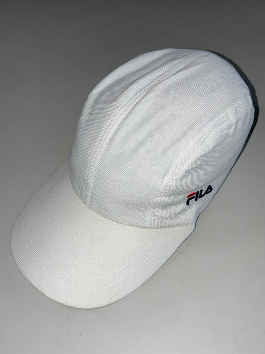 Vintage Fila Minimal 5-Panel Cap – White, Textured Weave (Adjustable)