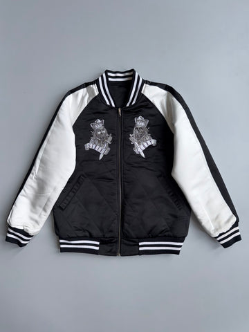 Reversible Varsity Bomber Jacket | Black & White King Embroidery (M)
