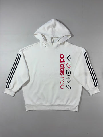 Adidas Neo Graphic Three-Stripe White Pullover Hoodie (2XL/3XL)